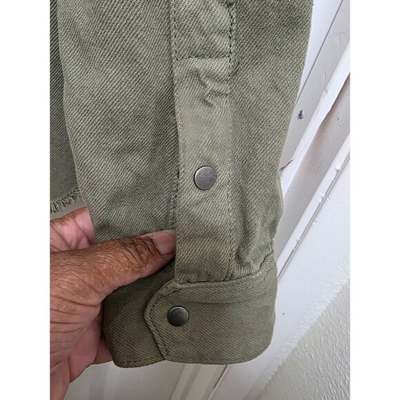 Zara Men's Denim Olive Green Relaxed Fit Distressed Button-Up Shirt L Cotton - Picture 4 of 6